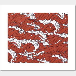 Seamless Oriental Red Sea Pattern Posters and Art